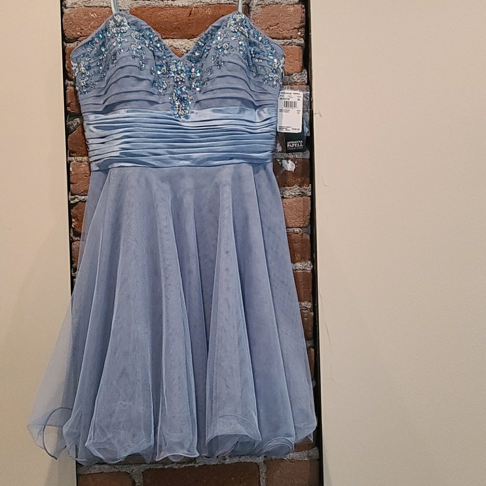 Adrianna Papell Light Blue Beaded Strapless Dress